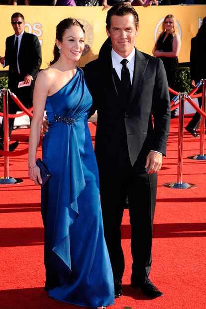 Josh Brolin y Diane Lane, esta última con un vistoso David Meister en azul.