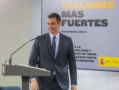 El presidente del Gobierno, Pedro Sánchez, comparece en rueda de prensa en el Palacio de la Moncloa este domingo 14 de junio.
 