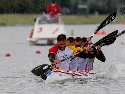 Saúl Craviotto, Marcus Cooper, Carlos Arévalo y Rodrigo Germade, este domingo en la final de la Copa del Mundo donde han ganado el oro.