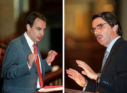 José Luis Zapatero (izquierda) y José María Aznar, ayer en el Congreso de los Diputados.