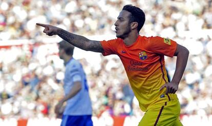 Thiago celebra su gol en La Romareda.