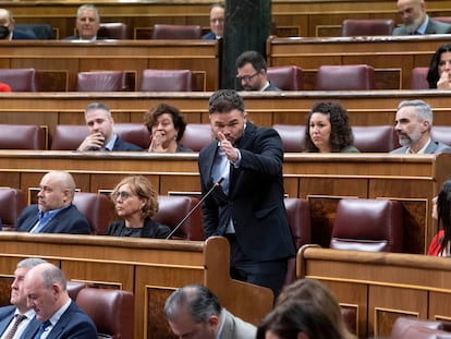 El portavoz de ERC en el Congreso, Gabriel Rufián, interviene en el pleno del 27 de abril.