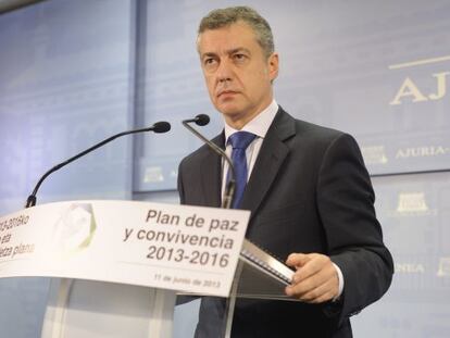 El lehendakari durante la presentación del Plan de Paz