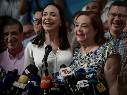 María Corina Machado y Corina Yoris, el 22 de marzo en Caracas.