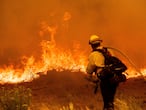 Un bombero combate las llamas del incendio Caldor, California