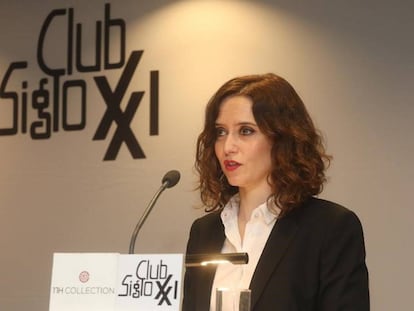 Isabel Díaz Ayuso, candidata del PP a la Comunidad de Madrid, el miércoles en el Club siglo XXI.