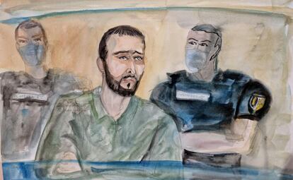 Un dibujo de Salah Abdeslam durante la lectura del veredicto.