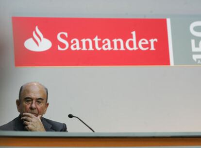 Emilio Botín, presidente del Santander, durante la rueda de prensa de presentación de resultados, el pasado jueves en Madrid.