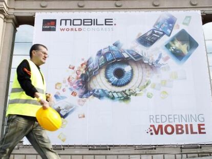 Cartel a la entrada del Mobile World Congress