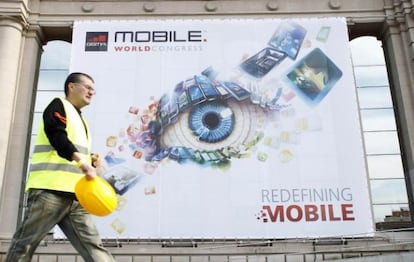 Cartel a la entrada del Mobile World Congress