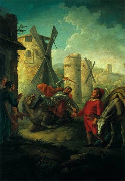 <i>Don Quijote lucha contra los molinos de viento, </i>de Giuseppe Bonito 1759).