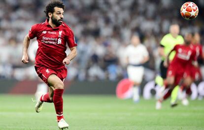 Salah, durante el partido entre Liverpool y Tottenham de Champions.
