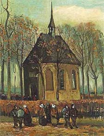 <b></b><i>Feligreses saliendo de la iglesia calvinista de Nuenen</i> (1884).