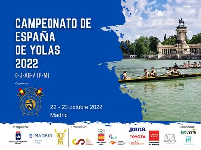 Cartel del campeonato de España de yolas de 2022, que se celebrará en el estanque del Parque de El Retiro en Madrid el 22 y 23 de octubre.