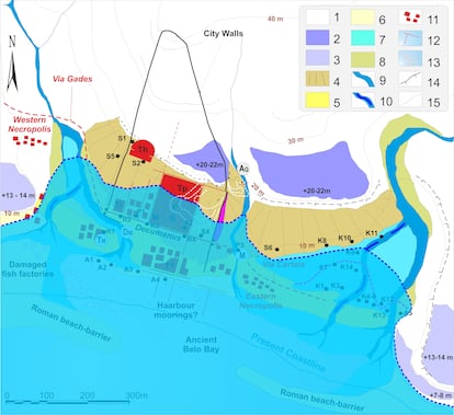 El gráfico muestra la desaparición de la antigua línea de costa tras el tsunami que arrasó la ciudad.