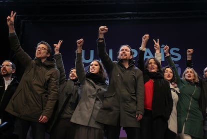 Dirigentes de Podemos celebran los resultados de las Elecciones Generales en Madrid de 2015.