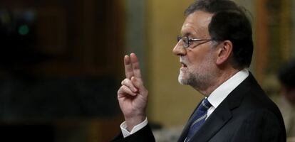 El presidente del Gobierno en funciones y líder del PP, Mariano Rajoy, durante su discurso de investidura.