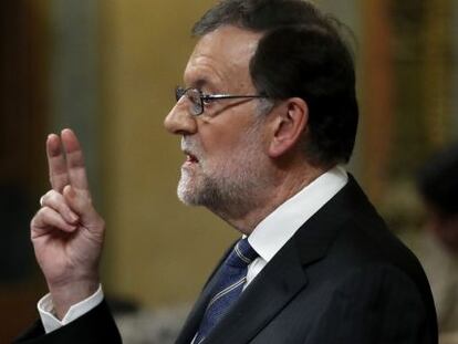 El presidente del Gobierno en funciones y líder del PP, Mariano Rajoy, durante su discurso de investidura.