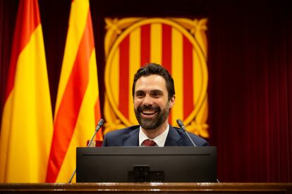 El presidente del Parlament, Roger Torrent, durante una sesión plenaria, en el Parlamento catalán, el pasado 1 de julio.