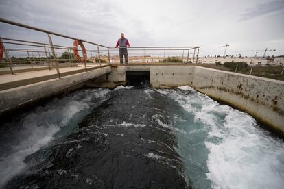 Un operario observaba en mayo de 2023 el flujo de agua de mar hacia el interior de la desalinizadora de Torrevieja.