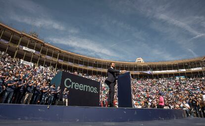 Acto de clausura de la Convención Nacional del PP, en la Plaza de Toros de Valencia, este domingo.