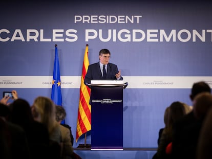 Carles Puigdemont anuncia su candidatura a las próximas elecciones catalanas, este jueves en Elna (Francia).