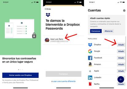 Dropbox Passwords para smartphones.