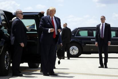 El presidente Donald Trump, a su llegada a Dayton.