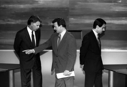 Debate entre Felipe González y José María Aznar en Antena 3, el 24 de mayo de 1993.