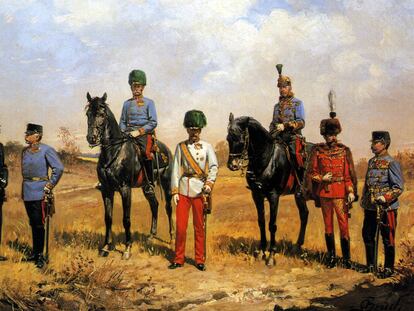 <i>Ulanos</i><b> (1895), óleo de Oskar Brüch que se encuentra en el Museo del Ejército de Viena.</b>