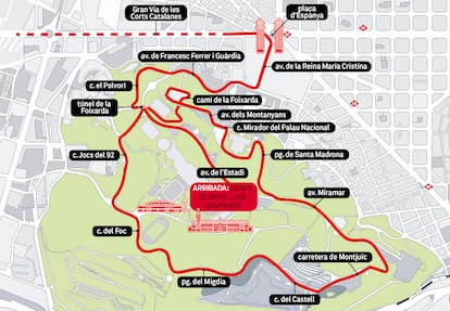 Tramo final de la segunda etapa de la Vuelta, previsto para este domingo en Barcelona. La etapa tiene salida en Mataró y a su llegada recorrerá la montaña de Montjuïc.