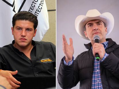 Los candidatos a la gubernatura de Nuevo León, Samuel García de Movimiento Ciudadano (izquierda) y Adrián de la Garza de la coliación PRI-PRD.