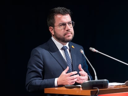 El president Pere Aragonès, durante un acto este jueves