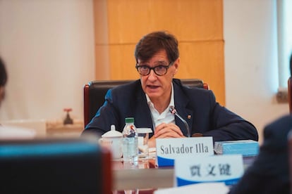 El presidente de la Generalitat, Salvador Illa, en un acto en Pekín, este sábado.
