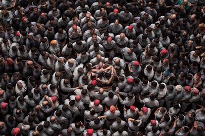 El certamen ha sido de los más disputados de los últimos años, tal como apuntaban las previsiones. Aun así los Castellers de Vilafranca (Alt Penedès) han mantenido en todas las rondas el primer puesto, seguidos muy de cerca por la Colla Vella dels Xiquets de Valls (Alt Camp), que aspiraban a ganar el concurso tras 16 años sin conseguirlo. En la imagen, miembros de los Castellers de Sants.