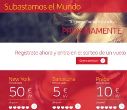 Imagen de la nueva web de subastas de Iberia