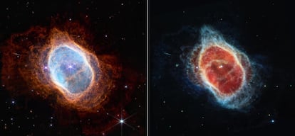 El telescopio James Webb de la NASA, el mayor observatorio astronómico que se ha lanzado al espacio, está revelando sus primeras imágenes. Entre ellas, las que ha captado de la Nebulosa del Anillo del Sur, una nube de gas en expansión que rodea a una estrella moribunda a 2.000 años luz de la Tierra.