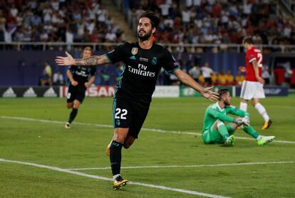 Isco celebra el segundo tanto del real Madrid.