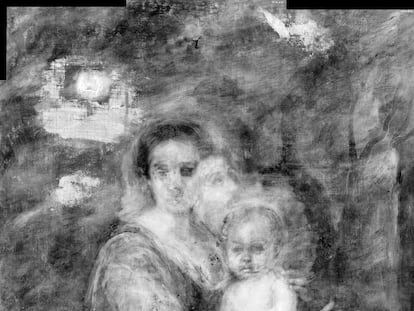Radiografía de la 'Virgen de la leche' realizada por la Galería Nacional de Arte Antiguo de Roma en la que se puede observar el rostro de san Francisco pintado con anterioridad