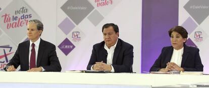 Los candidatos a gobernador Alfredo del Mazo, Oscar González y Josefina Vázquez Mota.