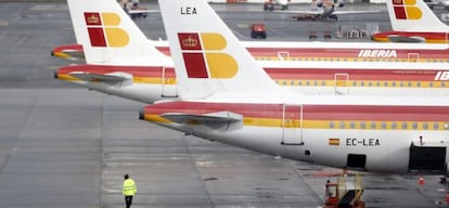 Aviones de Iberia en el aeropuerto de Madrid-Barajas