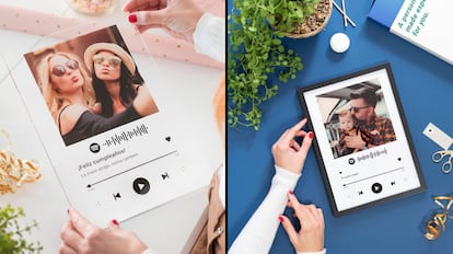 regalos amigo invisible: placa con imagen personalizada Spotify y enlace a cancin de msica.