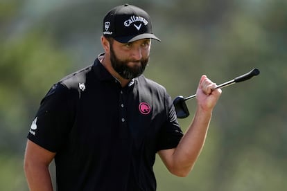 Rahm, tras su último acierto en el hoyo 18.