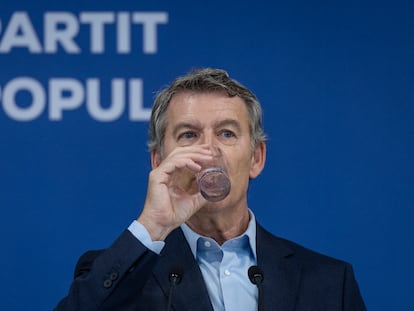 El presidente del Partido Popular, Alberto Núñez Feijóo, este viernes en Barcelona.