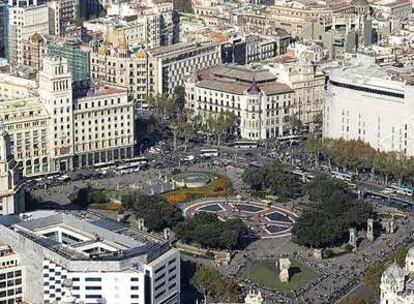 Vista aérea de la plaza de Catalunya de Barcelona.