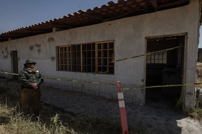 A small building fitted out as a kitchen inside the ranch. 