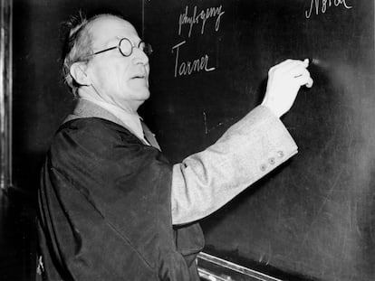 Erwin Schrodinger, físico austríaco, lecionando em meados de 1950.