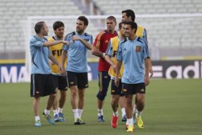 Pedro, en primer término, durante un entrenamiento.