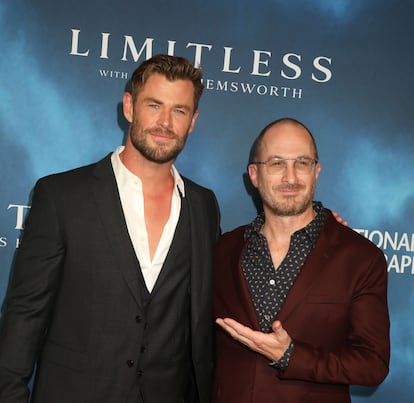 Chris Hemsworth with 'Limitless' producer Darren Aronofsky at the show's premiere on November 15, 2022, in New York.