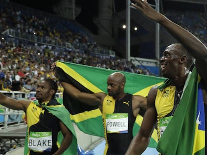 El equipo de relevos 4x100 metros de Jamaica.